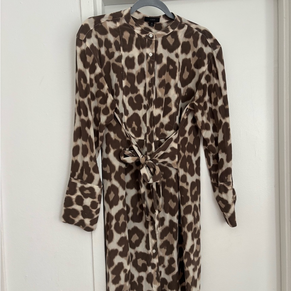 Leopard Print Silk Button-Down Shirt Dress